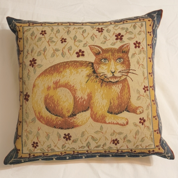 J. PANSU Orange Tabby Cat Pillow Made in France Vintage? - Picture 1 of 7